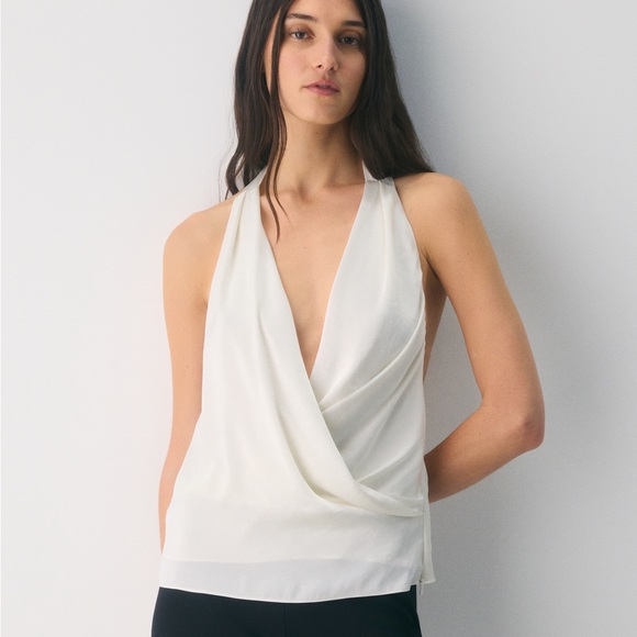 Wilfred Tops - Aritzia Wilfred Martini Satin Halter Blouse in Light Birch